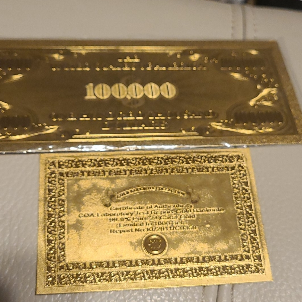 Collectors 24k gold 1000.000 dollar bill with cert - Picture 2 of 3